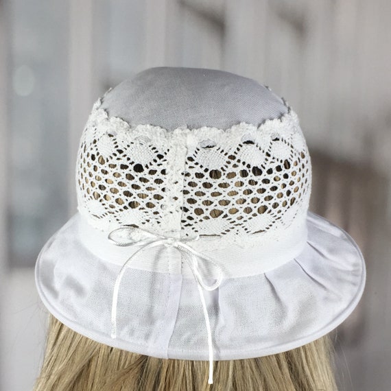 White Lace Linen Sun Hat Women Flower Bucket Hats Breathable