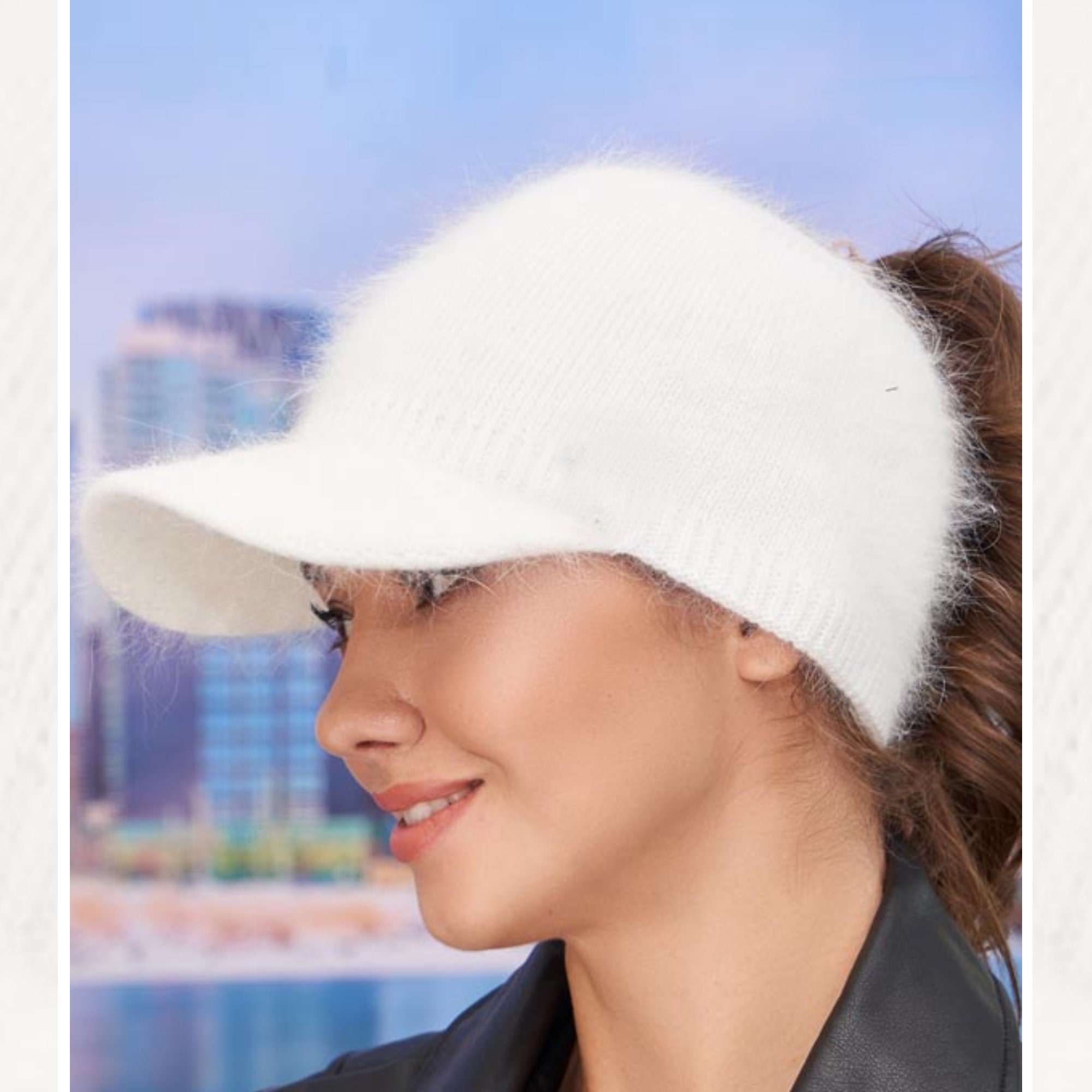 High Pony Beanie Fluffy Angora Hat 