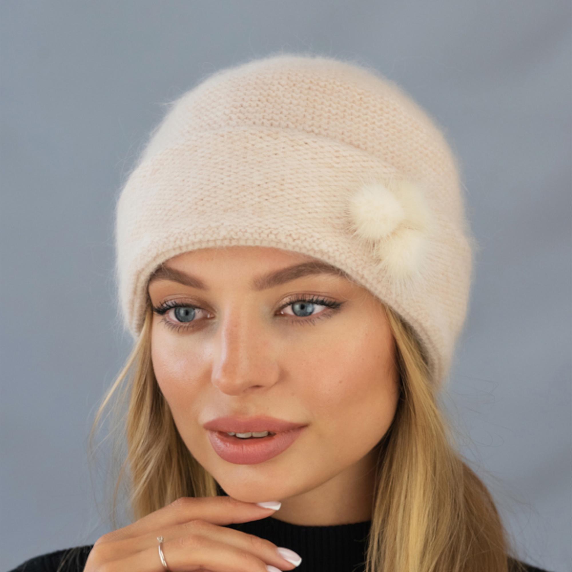 Angora wool fluffy hat with flower Gatsbi style hat for ladies Winter warm beanie with lining for women Birthday Christmas Gifts for her