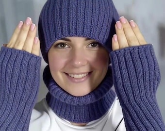 Wool Knit Set: Beanie, Neck Warmer, Fingerless Gloves