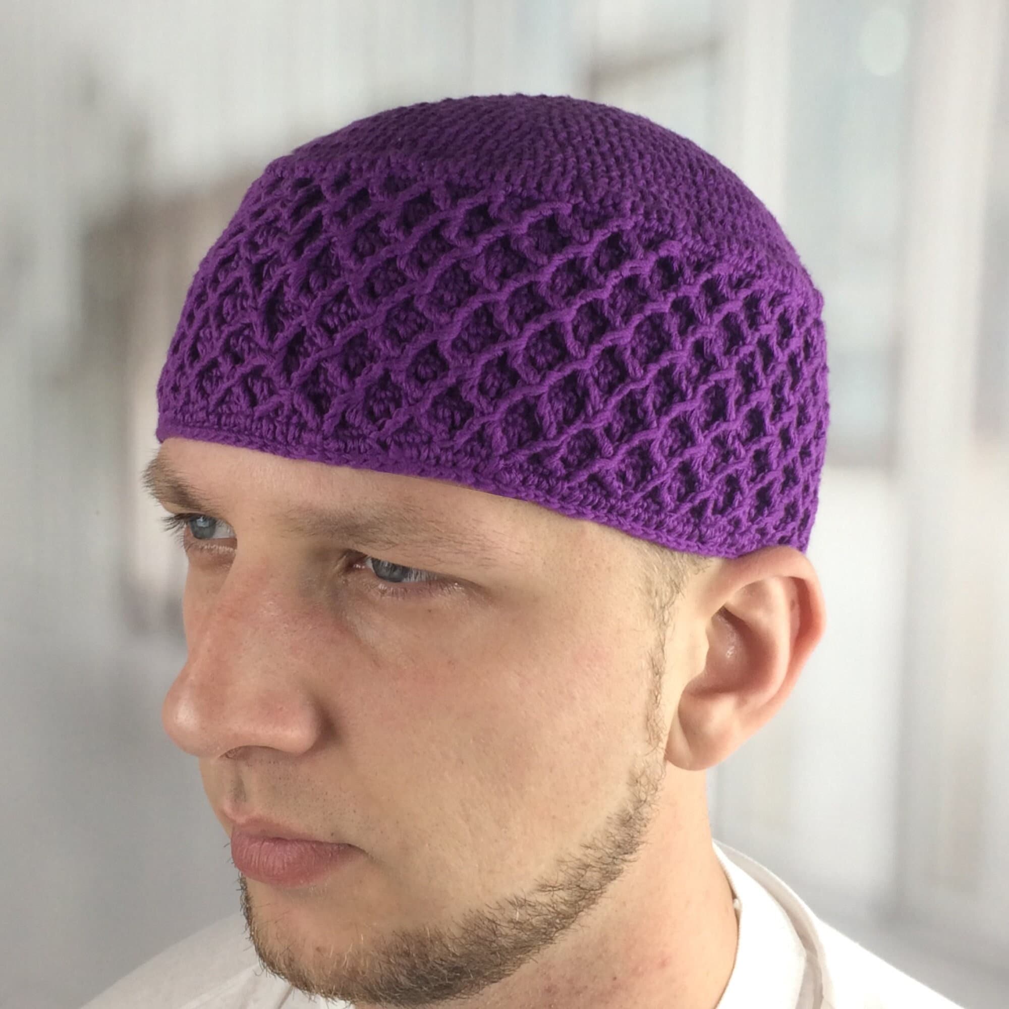 Large Kufi Hat Mens Purple Crochet 