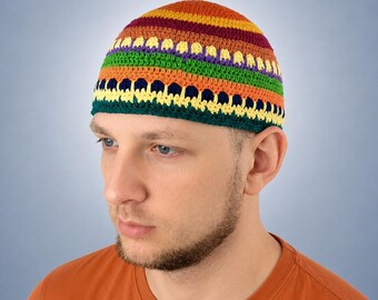 Fisherman Beanie for Men, Crochet Colorful Skullcap, Jazz Musician