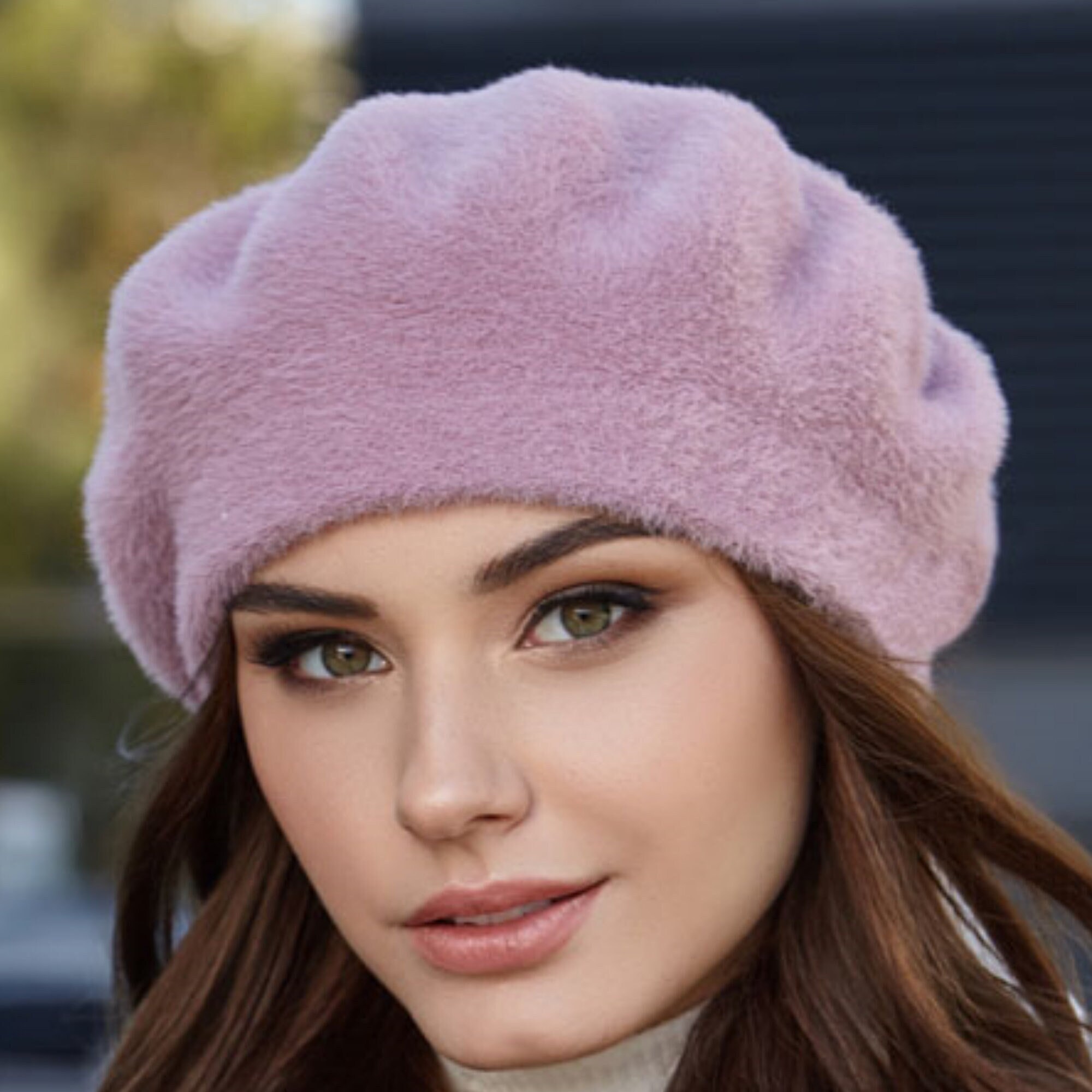 Pastel Purple Fluffy Knit Beret for 