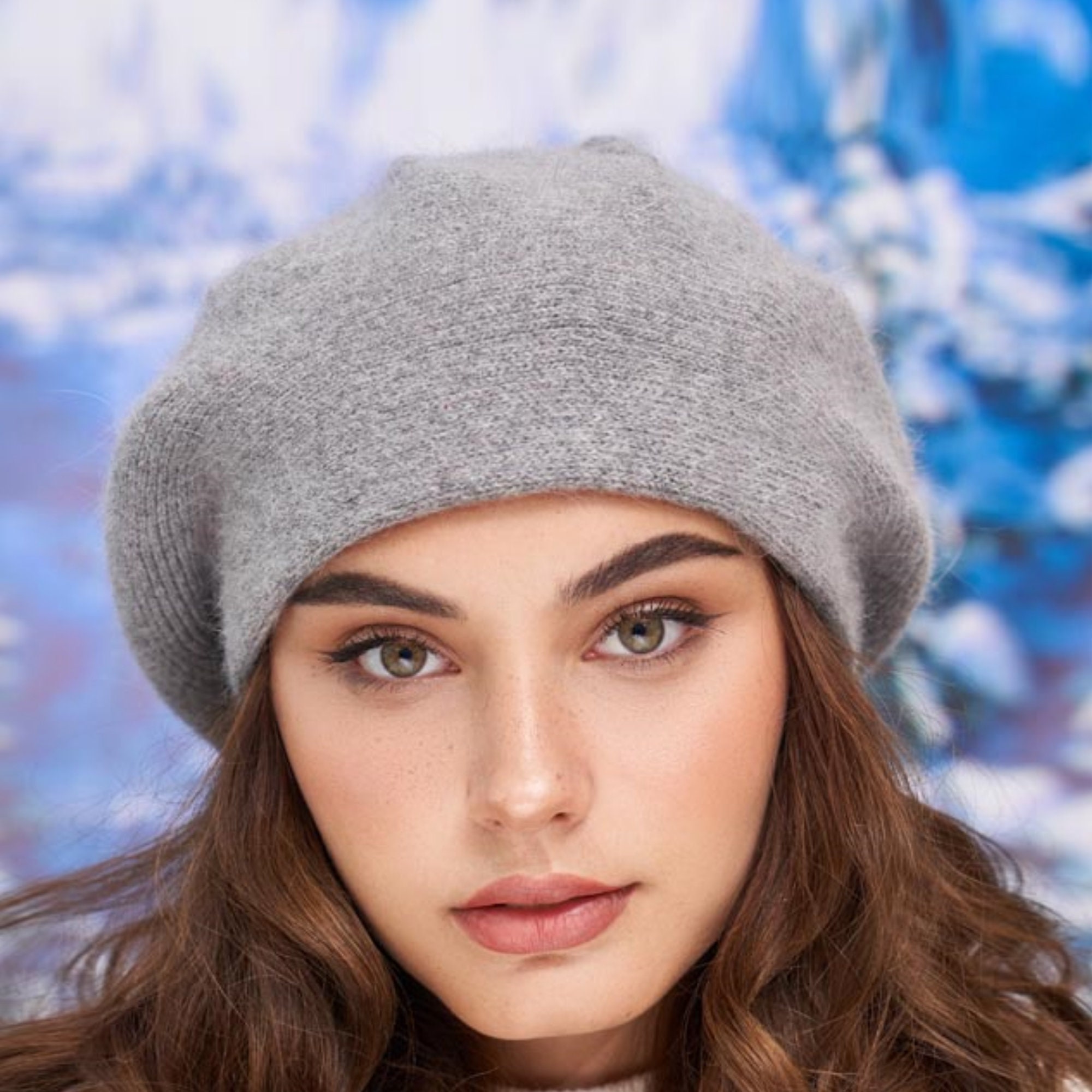 Women\'s Winter Knit Beret Hat Rabbit Hair French Warm Casual Beanie Hat Grey Women main image 2