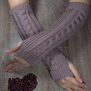 Fingerless Gloves wool long Womens Alpaca arm warmers Winter knit gloves Fingerless mittens Wrist warmers Birthday Christmas gifts for her