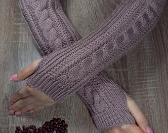 Fingerless Gloves: Alpaca Wool Long Knit Arm Warmers