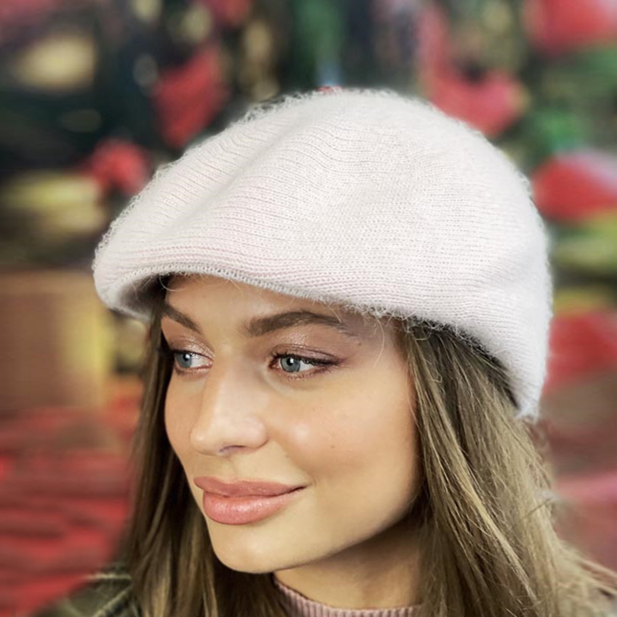 Dahlia Damen Newsboy Cap Aus Angora-Wolle – Wintermütze Mit Kunstperlen, 4 Farben