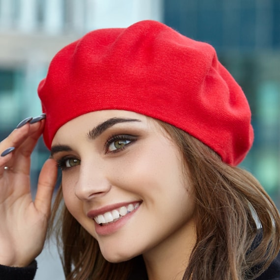 Observatorio Shetland Acostado Boina de punto rojo para mujer Boina francesa acrílica para - Etsy España