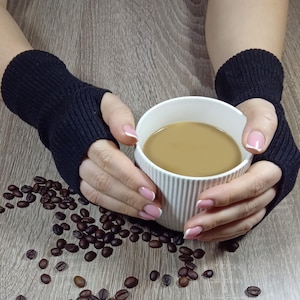 Knit Fingerless Gloves: Vegan Angora Arm Warmers