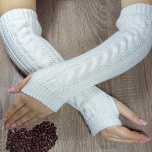 Fingerless Gloves wool long Womens Alpaca arm warmers Winter knit gloves Fingerless mittens Wrist warmers Birthday Christmas gifts for her