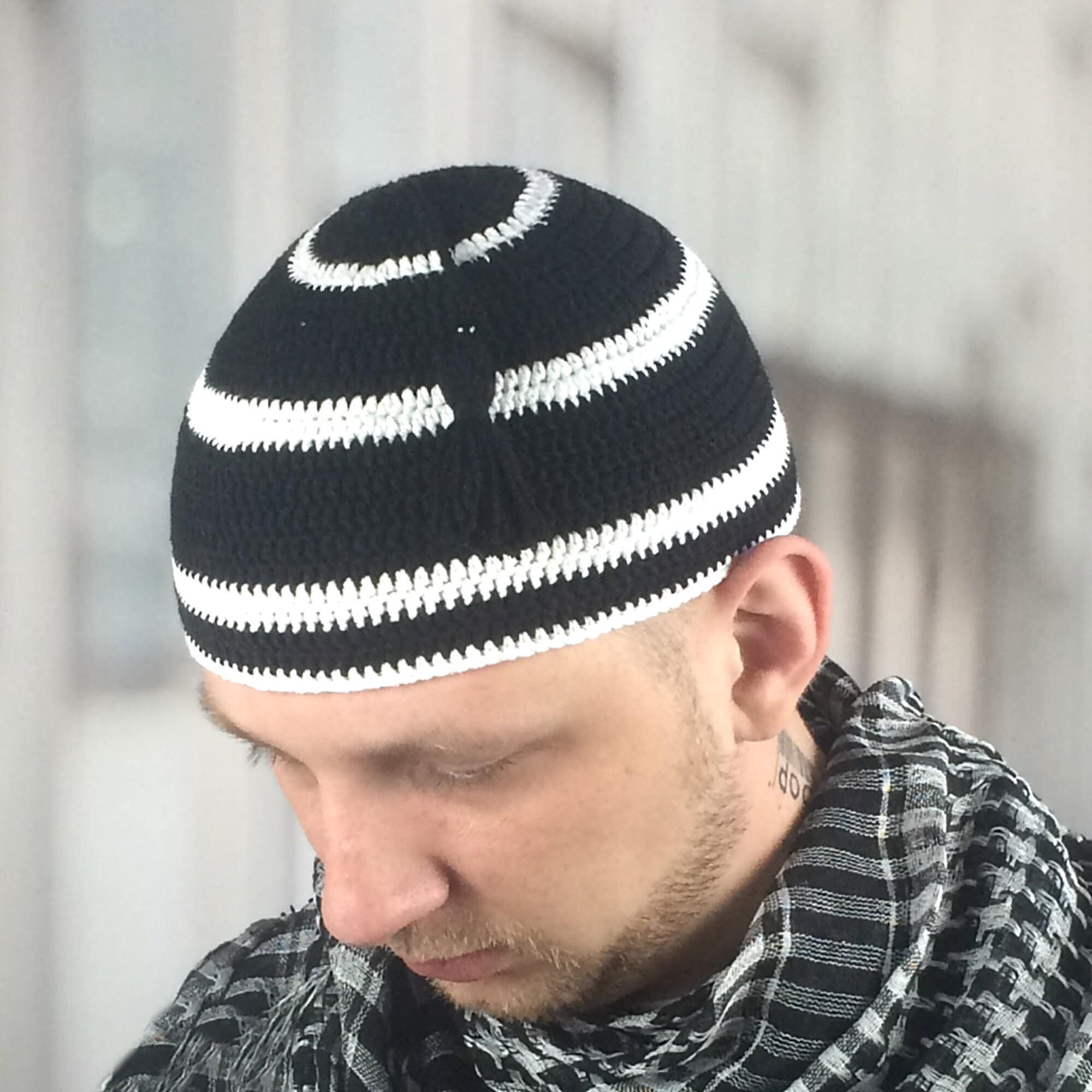 Berretto Kufi Bianco Uncinetto Morbido Misto Cotone - Cappello Preghiera Musulmano