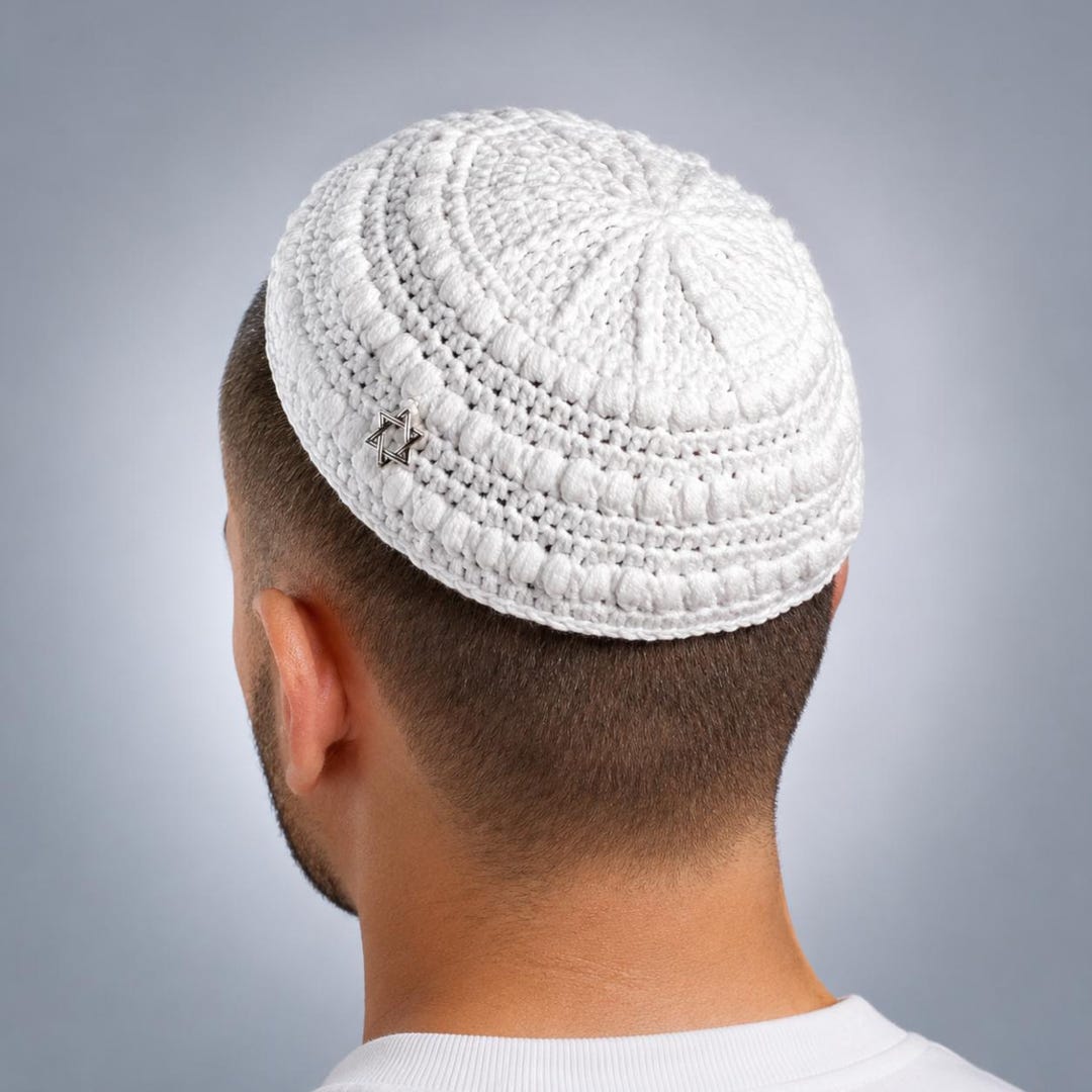 Crochet Kippah With Star of David Sharm| Handmade 3D Textured