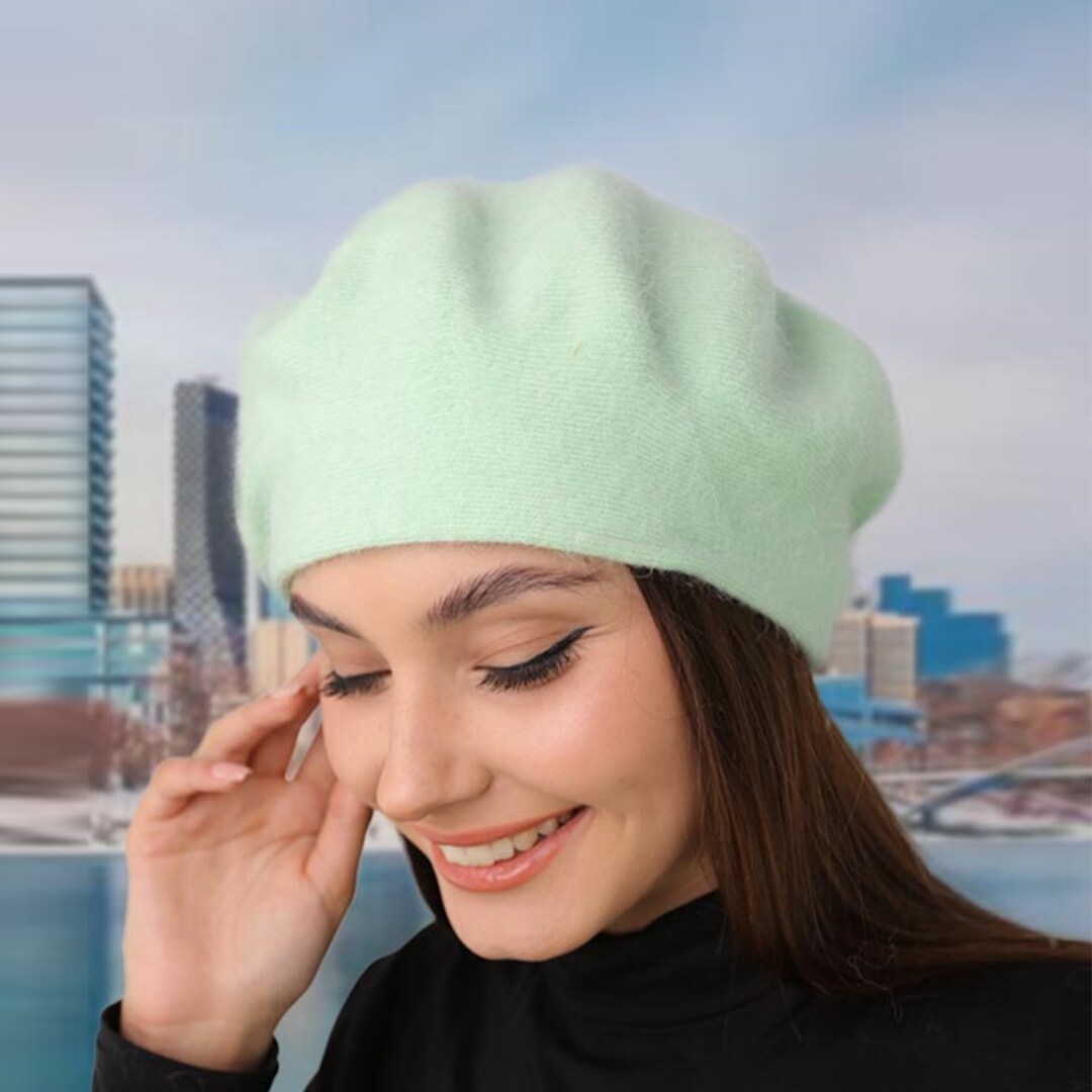 Angora Wool Knit Beret: Classic French Style Winter Hat - Etsy display picture 2