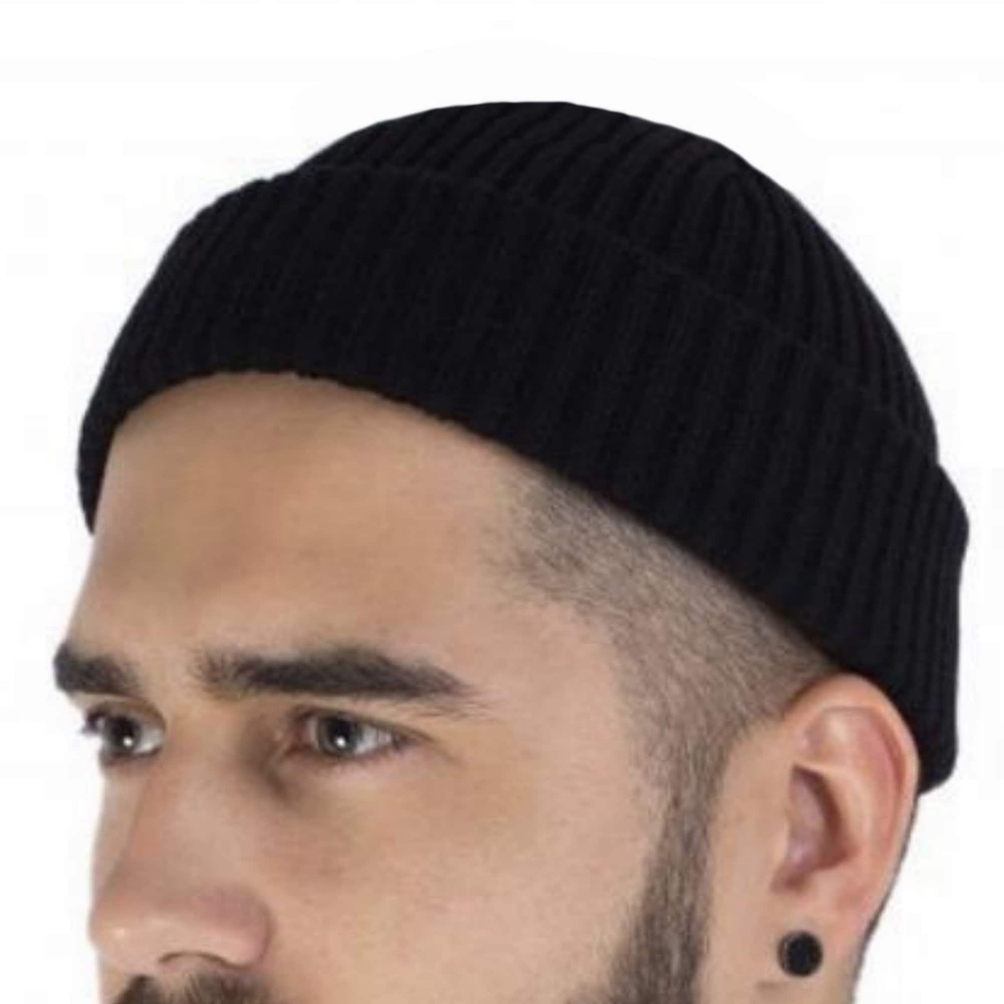 Black short fisherman beanie hat wool Knit dockers beanie hat Etsy