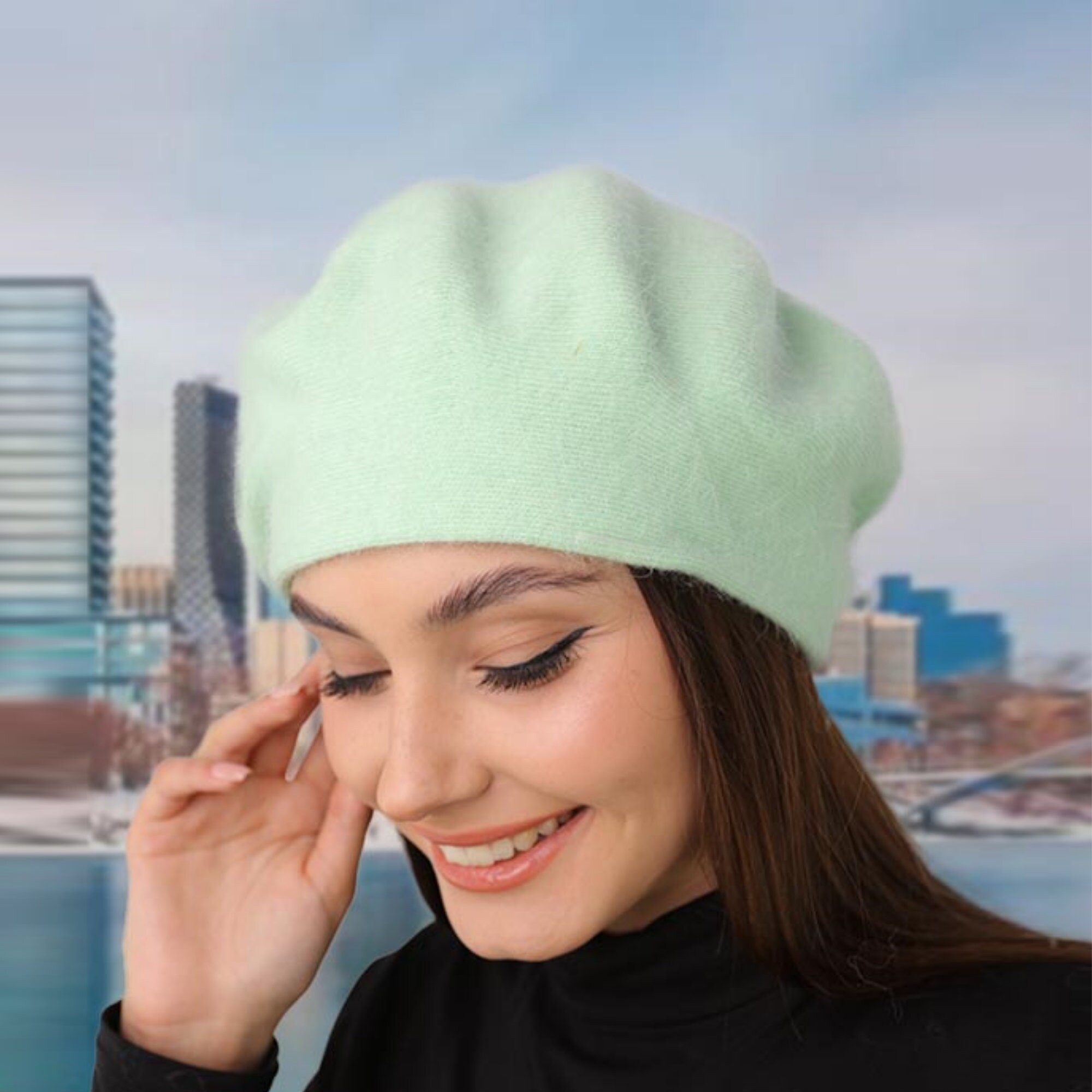 3974 Womens Winter Beret Hat, Angora Knitted Beanie Cap Fall Winter French il_fullxfull.6366800430_m406.jpg main image 2