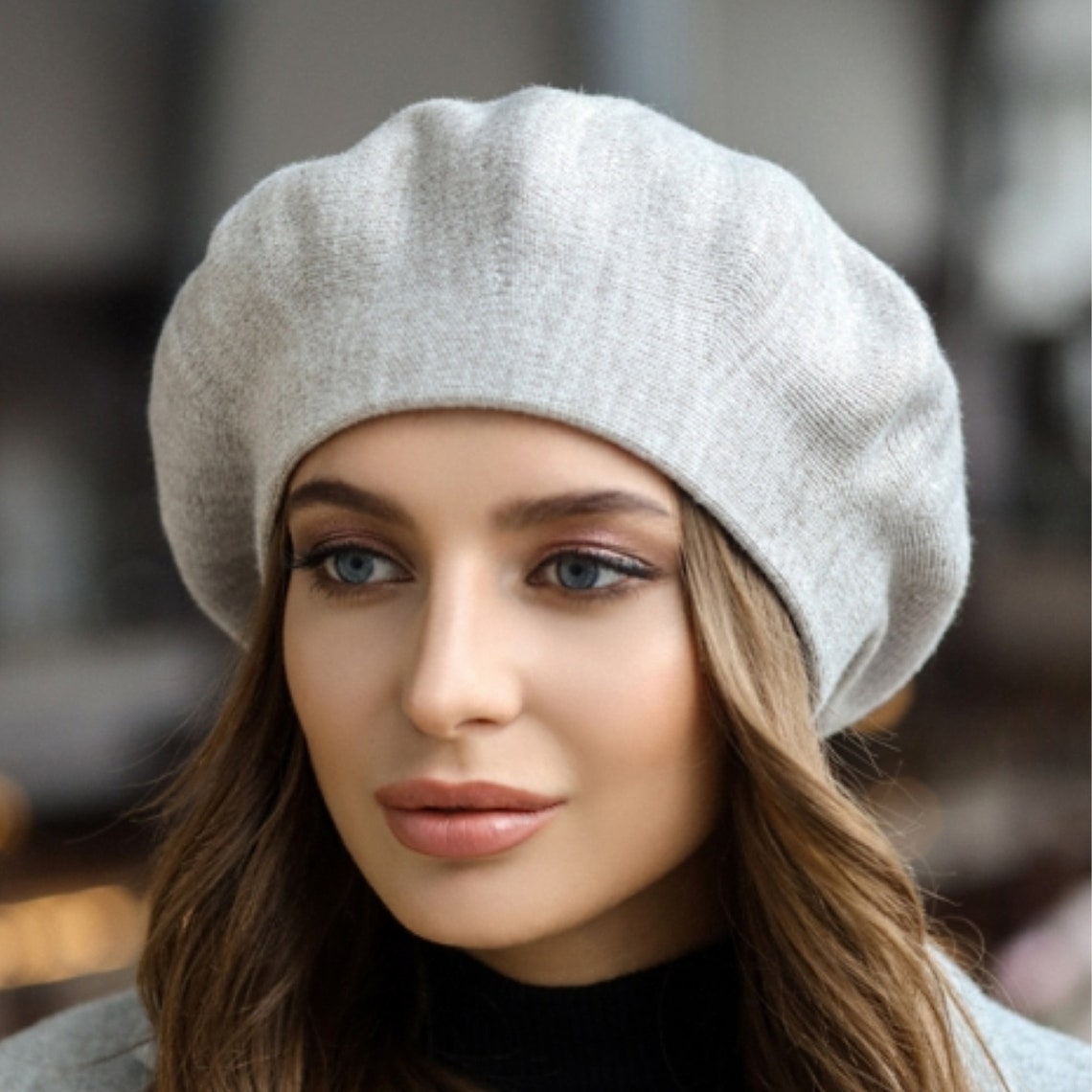 Oversized Black Knit Beret for Women Alpaca Wool Beret Hat Etsy