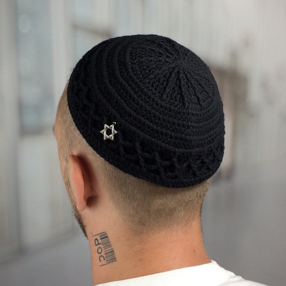 Black Kippah With Star of David: Crochet Hanukkah Kippot Menorah