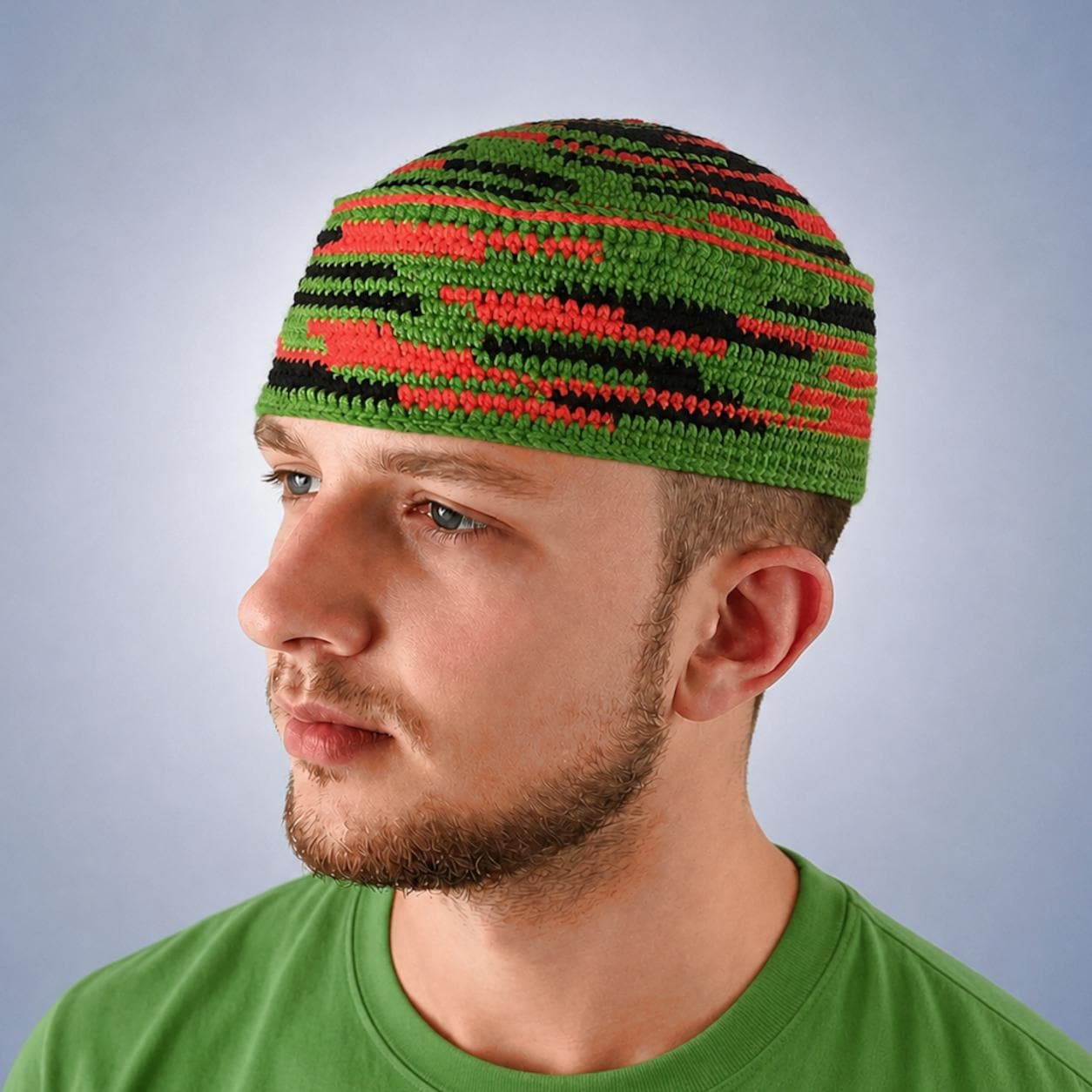 Jim Brown Green Kufi Hat: Crochet Pan African Heritage Inspired