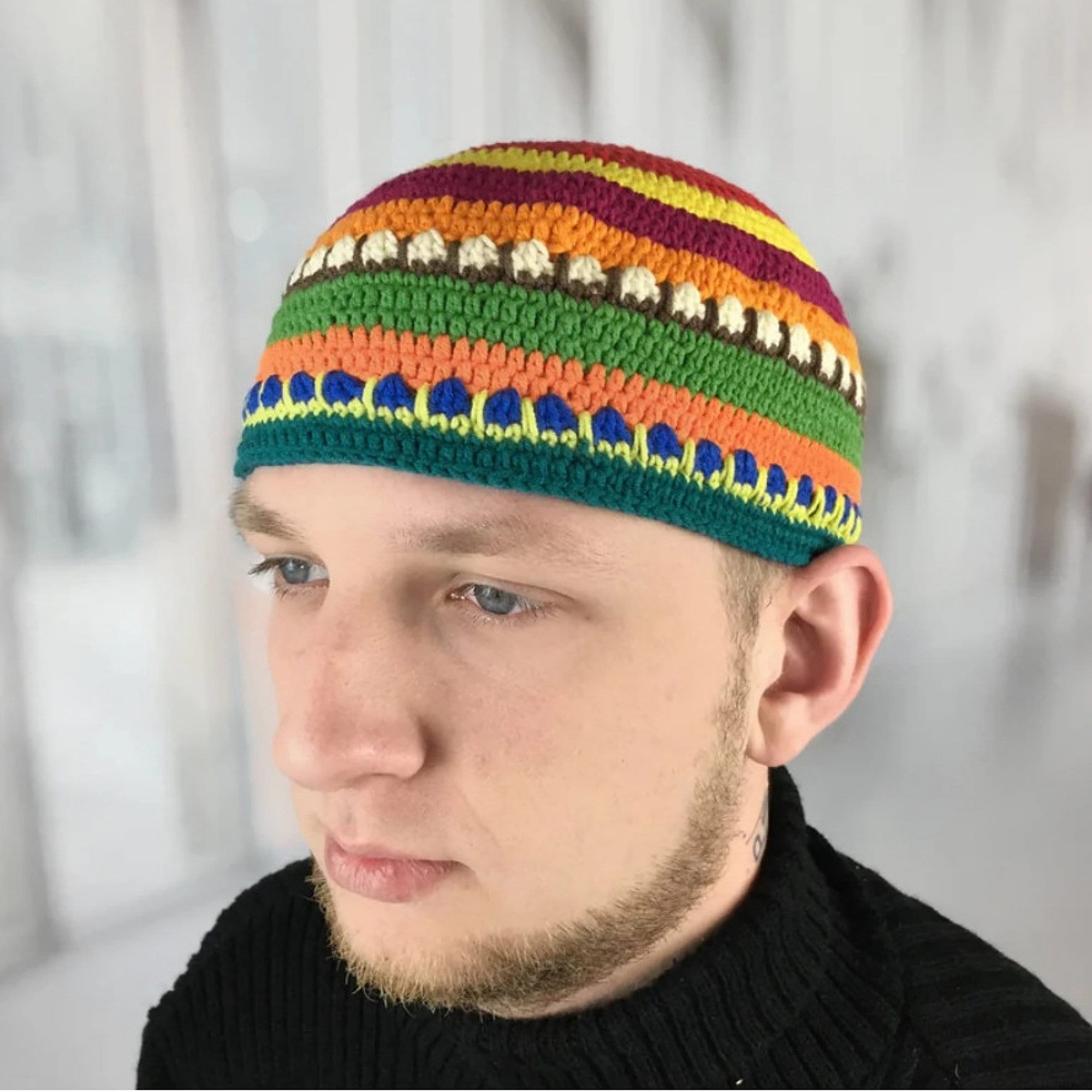 Crocheted Kufi Hat: Multi-color Musician Beanie for Men - Etsy