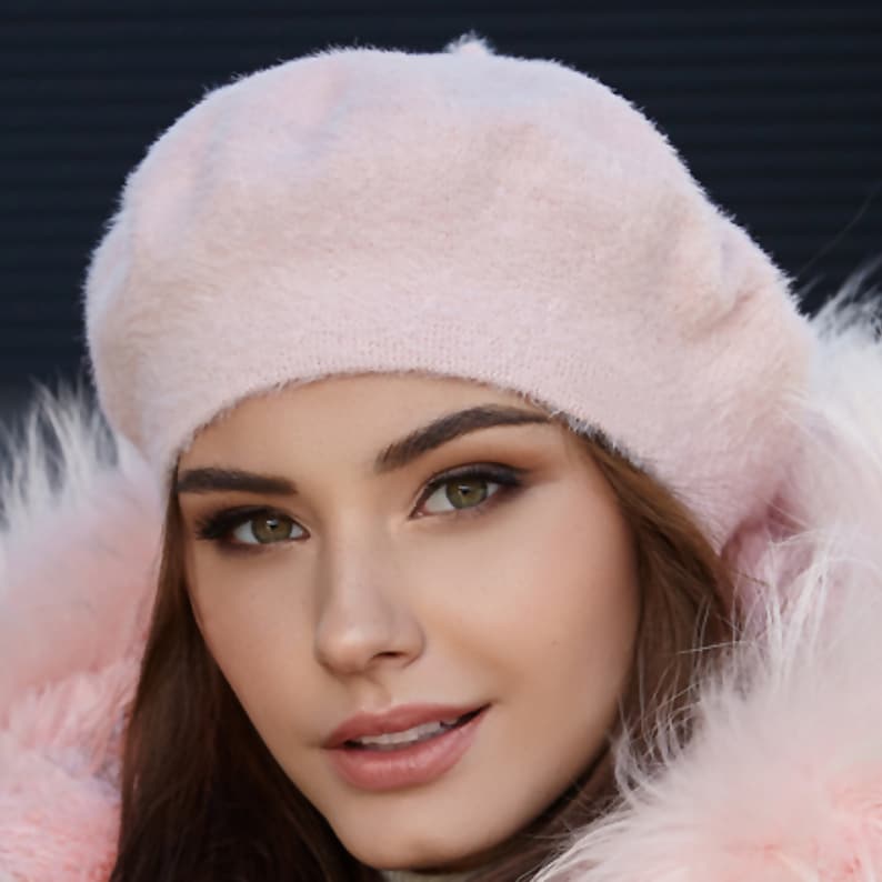 Blue Fluffy Beret Vegan Knit Beret for Women Sapphire Hats Etsy
