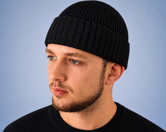 Winter Fisherman Beanie Above Ear, Knitted Wool Docker Hat