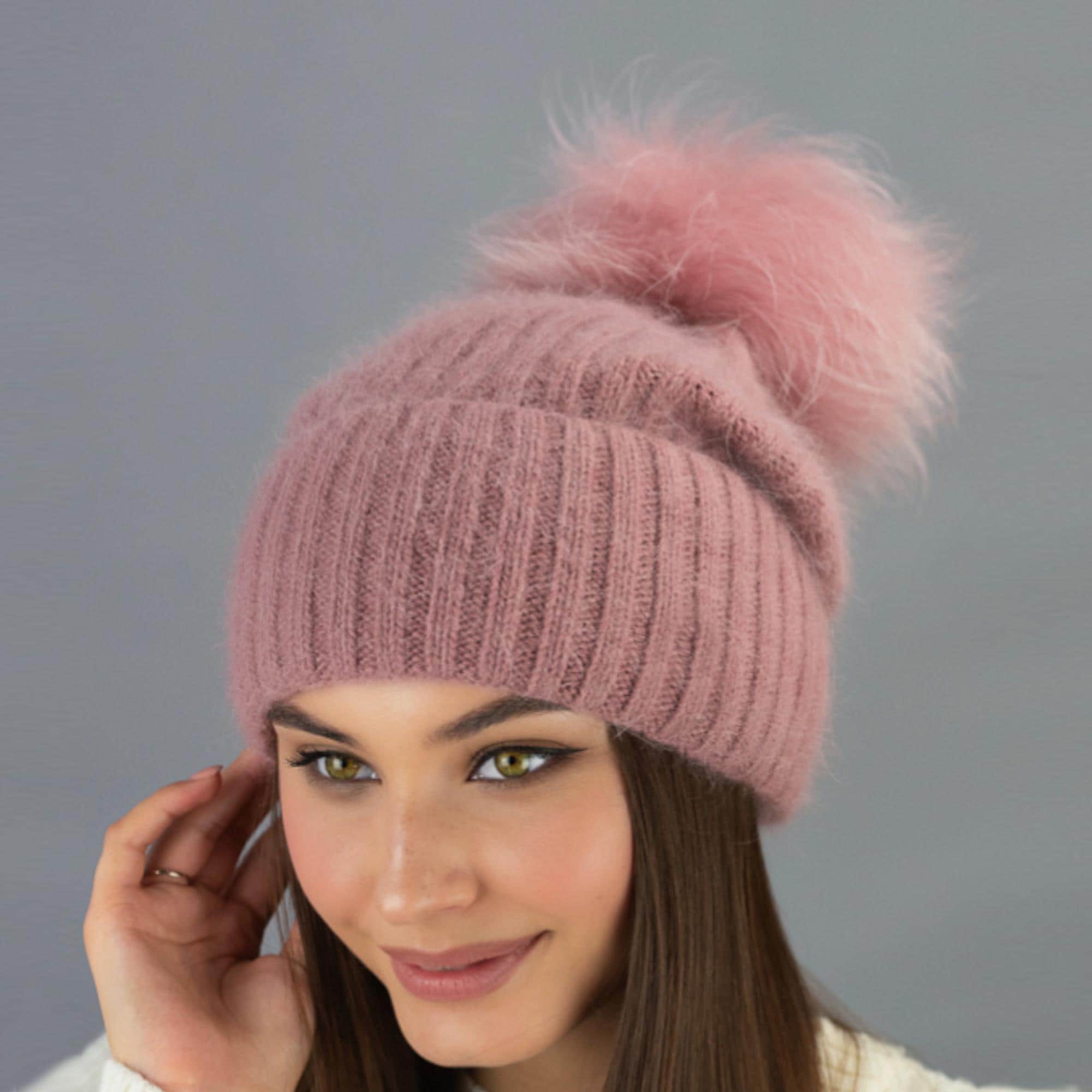 Pink Pineapple Slouchy real fur Pom hat Lyric Light Pink Slouchy Beanie Hat with Finn Raccoon Pom  main image 3