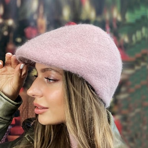 Cute winter angora wool womens newsboy hat Warm fluffy baseball cap with lining Jockey hat Birthday Christmas gifts for her