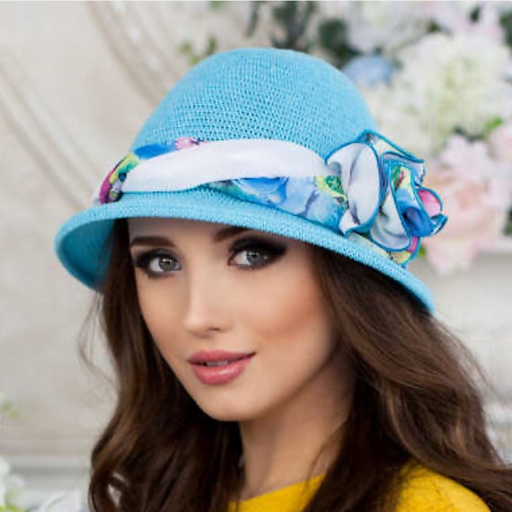 Sky Blue Linen Sunhat Cute Womens Summer Hats Bucket Hat 