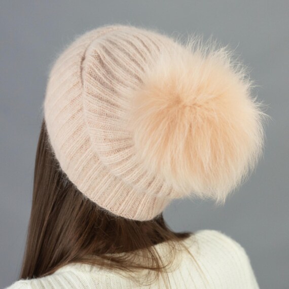 Angora Wool Slouchy Beanie: Winter Hat With Natural Fur  display picture 3