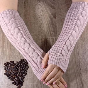 Fingerless Gloves wool long Womens Alpaca arm warmers Winter knit gloves Fingerless mittens Wrist warmers Birthday Christmas gifts for her