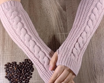 Fingerless Gloves: Alpaca Wool Long Knit Arm Warmers
