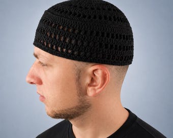 Black Kufi Breathable Muslim Skullcap XL Crochet Mens Beanie