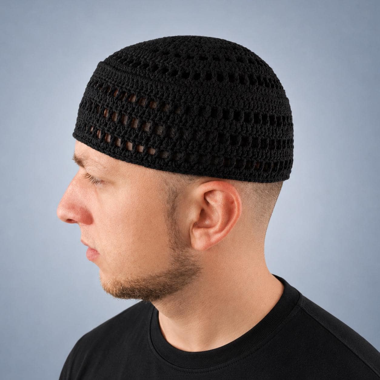 Black Kufi Breathable Muslim Skullcap XL Crochet Mens Beanie