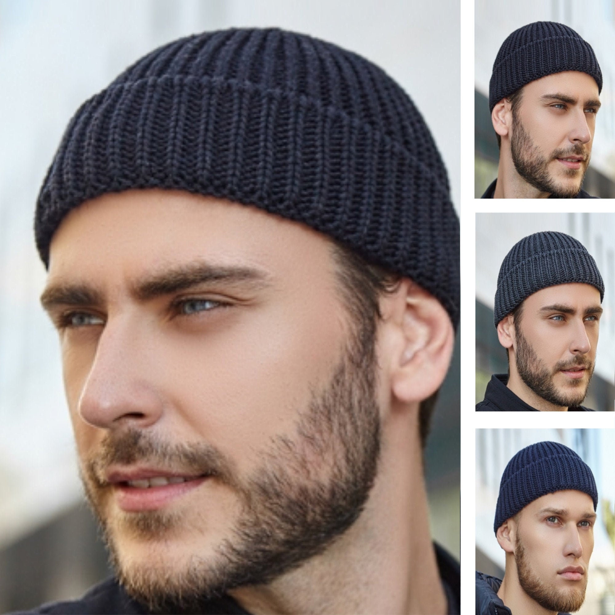 Knitted short fisherman beanie hat Dockers beanie hat wool Etsy