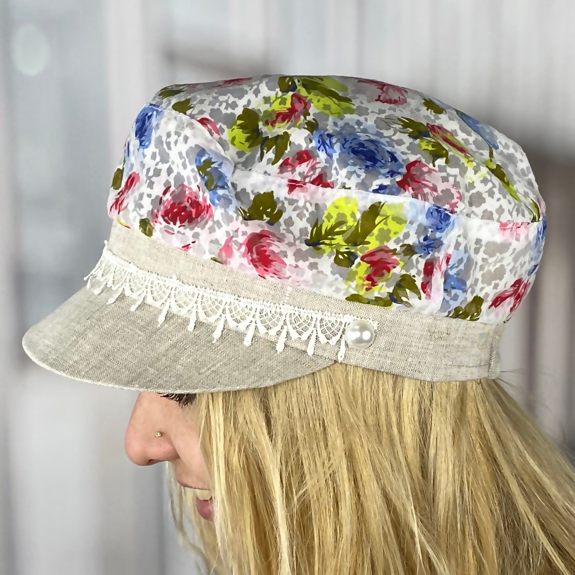 Yellow newsboy cap floral lace women Summer flower sun hat Etsy