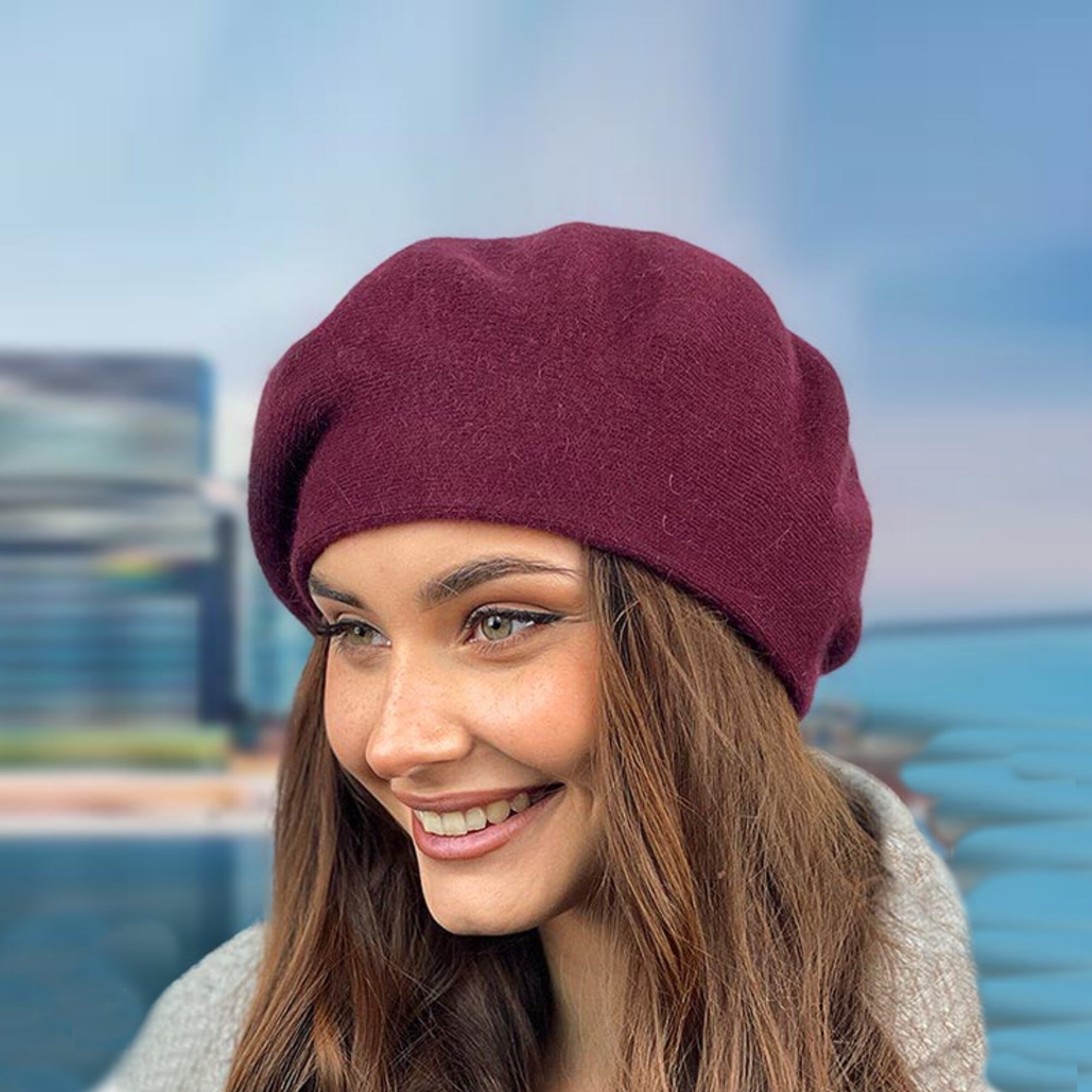 Angora Wool Knit Beret: Classic French Style Winter Beanie 