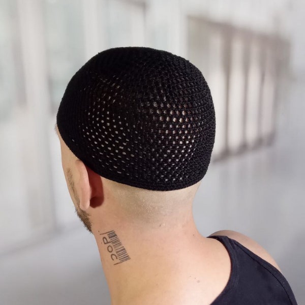Crochet mesh skull cap beanie for mens who hair loss Stretch breathable kippah at alopecia Bald men gift Kufi Yarmulke Chemo Sleep night cap