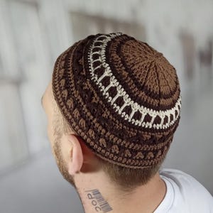 Frik knit kippah for big head Custom crochet kippot Jewish yarmulke Rosh Hashanah Passover Hanukkah Bar Mitzvah High holidays gift for him