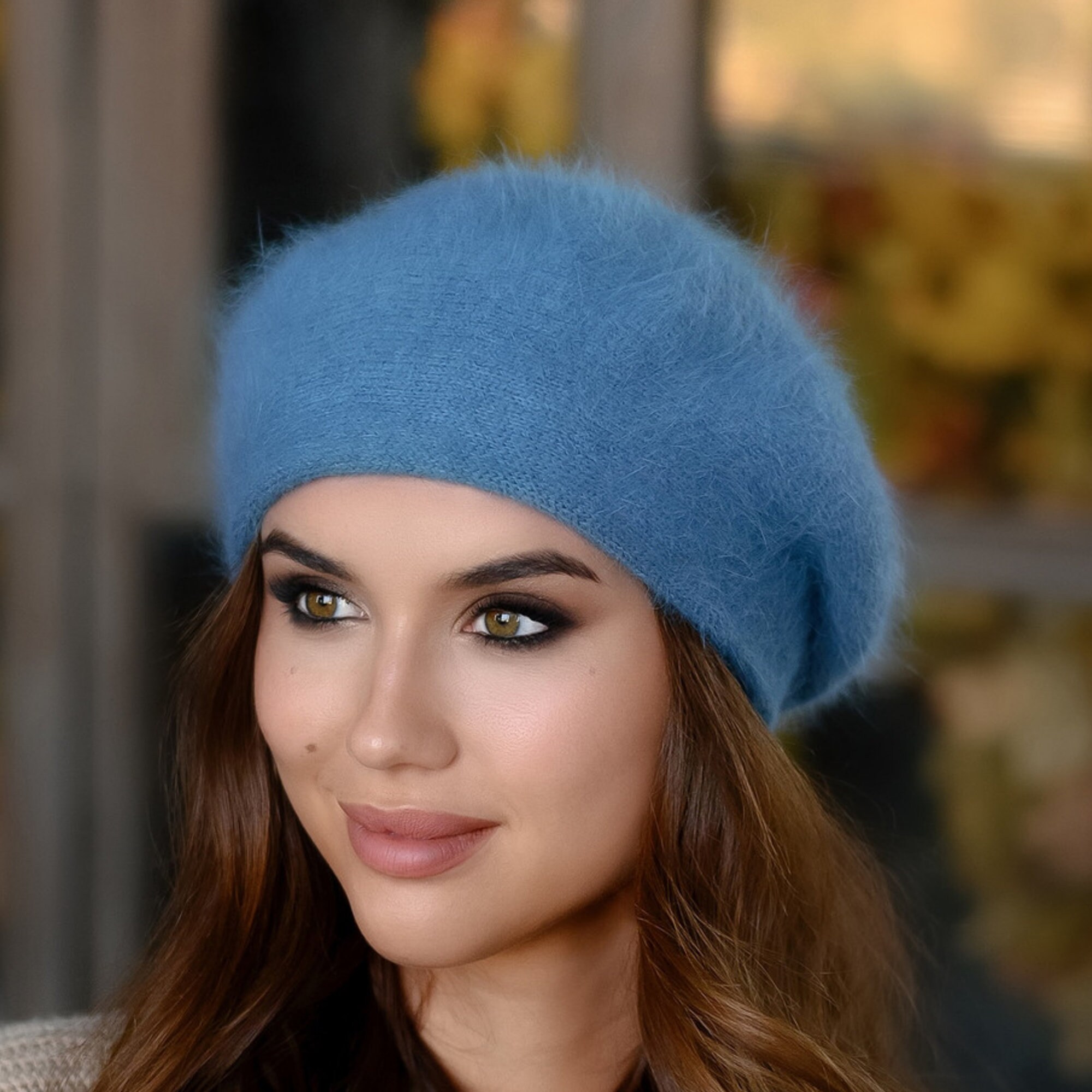 Angora Wool Knit Beret: Fluffy French Style Winter Hat - Etsy