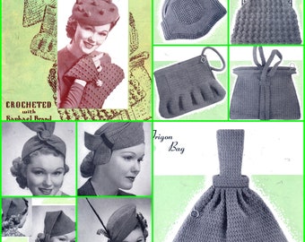 Fraser #5 c. 1939 Crochet Pattern 20 Bags Hats Book PDF 0161