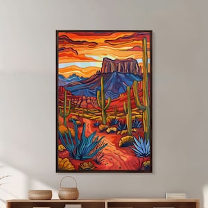Desert Saguaro Cacti Canvas Print - Framed Wall Art for Living Room or Bedroom - Southwest Decor.