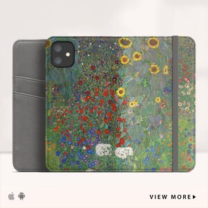 Gustav Klimt "Jardín con girasoles" Funda tipo cartera para iPhone 14 Pro Max Funda tipo cartera para iPhone Xs Max Funda tipo cartera para iPhone Xr Funda tipo cartera para iPhone SE. WC-GKL-04.