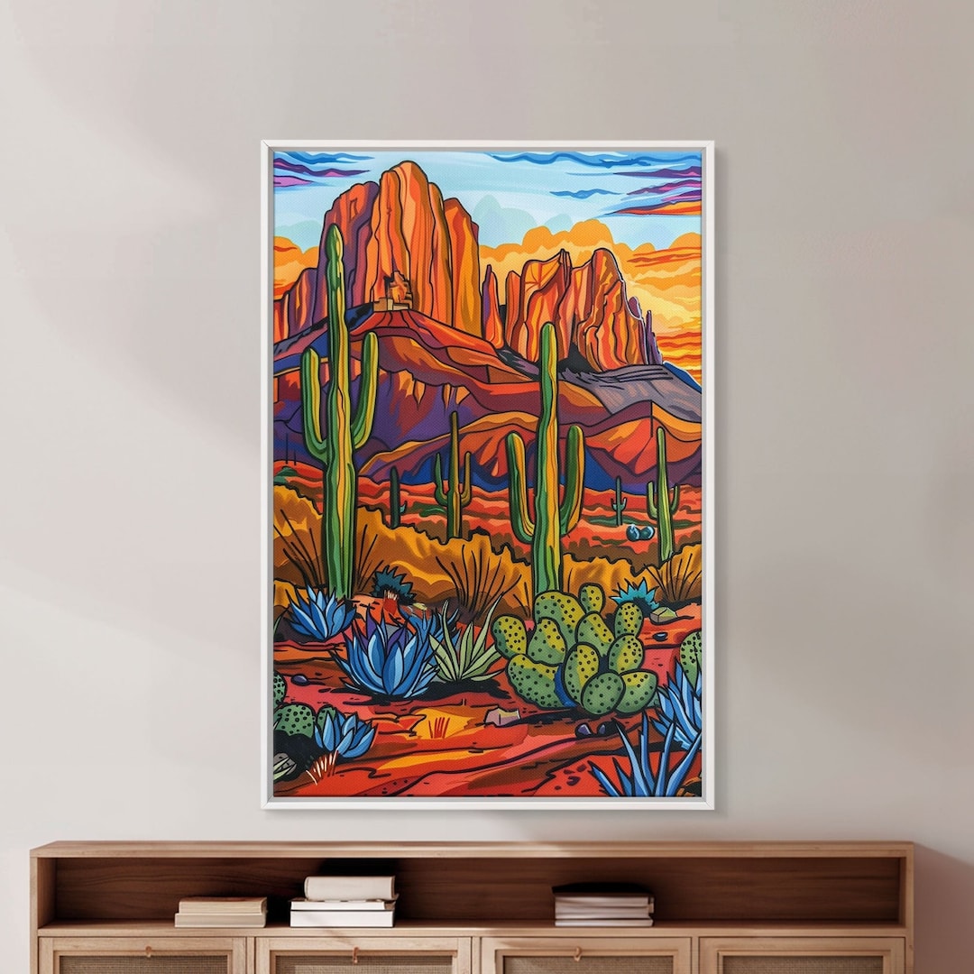 Cactus Mountain Sunset Canvas Print - Southwest Desert Wall Art for ...
