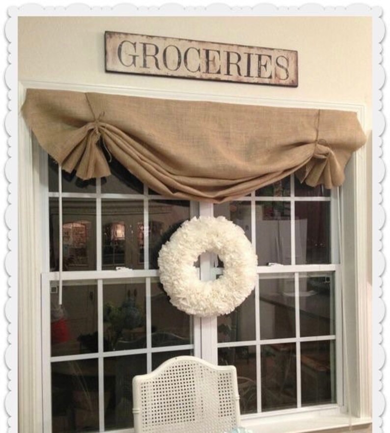 Natural burlap valance swag kitchen curtains country farmhouse | Etsy