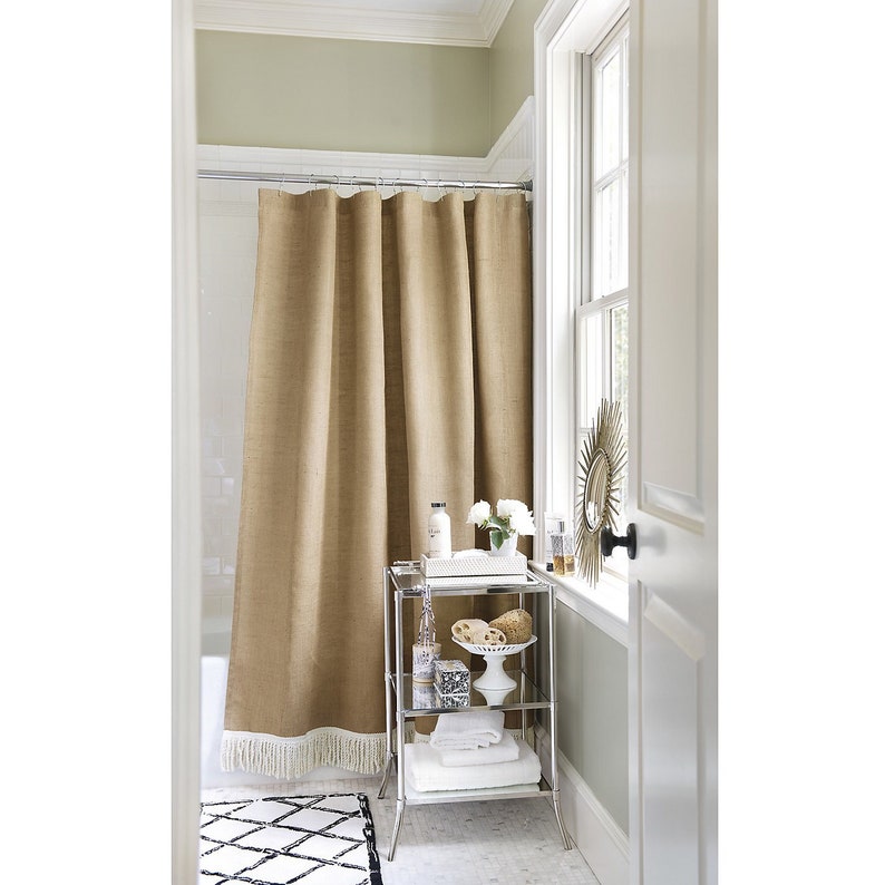 Natural burlap shower curtain/ long panels country farmhouse Etsy