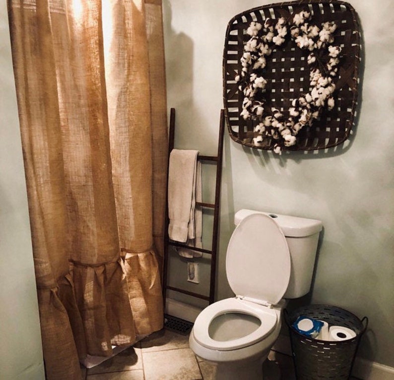 Natural burlap shower curtain with ruffle fringe handmade 72 Etsy
