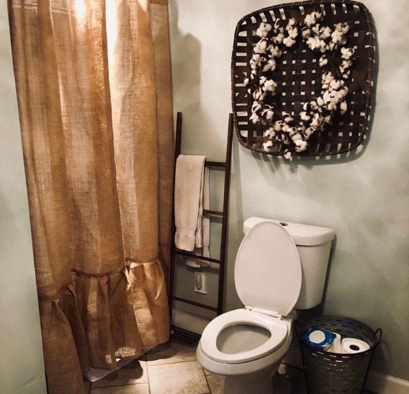 Natural Burlap Shower Curtain With Ruffle Fringe Handmade 72 Natural Burlap Shower Curtain With, Burlap Shower Curtain With Fringe