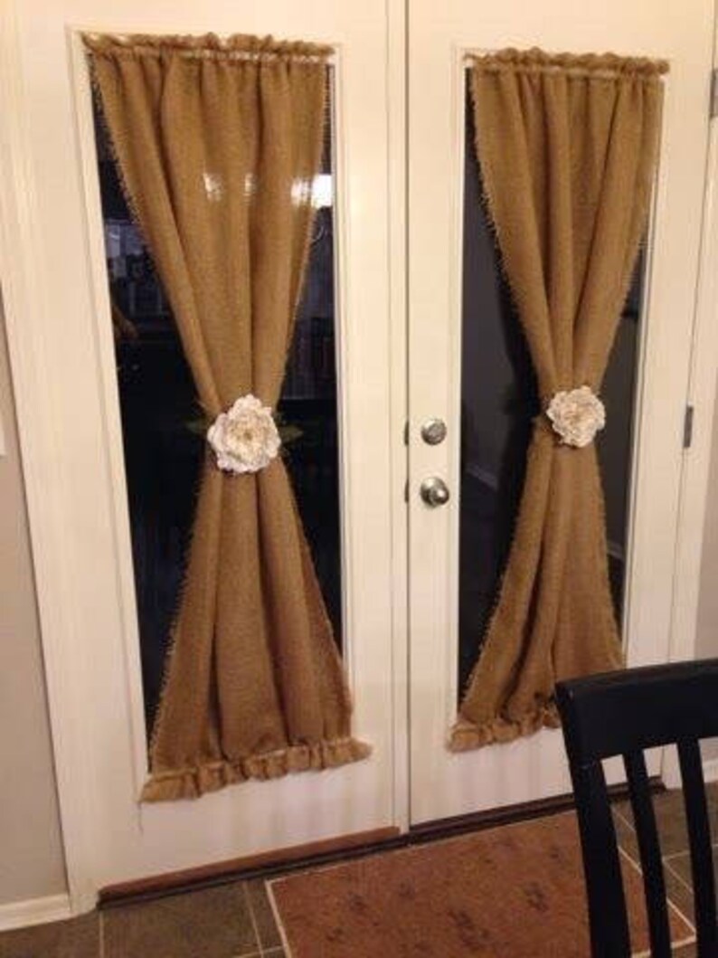 Set Of 2 Natural Burlap French Door Curtains Country Farmhouse Image 0