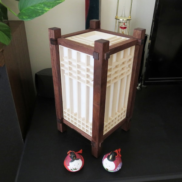 11" Tall Japanese Shoji/Kumiko Style Lamp made from Walnut and Basswood