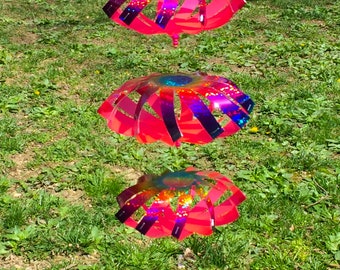 WindSpinner - Rainbow over Fluorescent Pink Bottom - Handmade - Unique Design